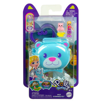 Polly Pocket Mattel Pet Connects HHW30 Micro Playset Blue Bear + Animal + Accessory