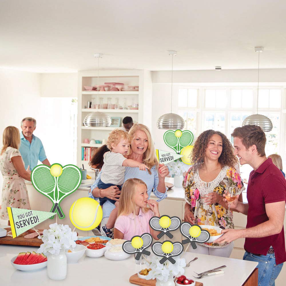 Big Dot of Happiness You Got Served - Tennis - Baby Shower or Tennis Ball Birthday Party Centerpiece Sticks - Showstopper Table Toppers - 35 Pieces