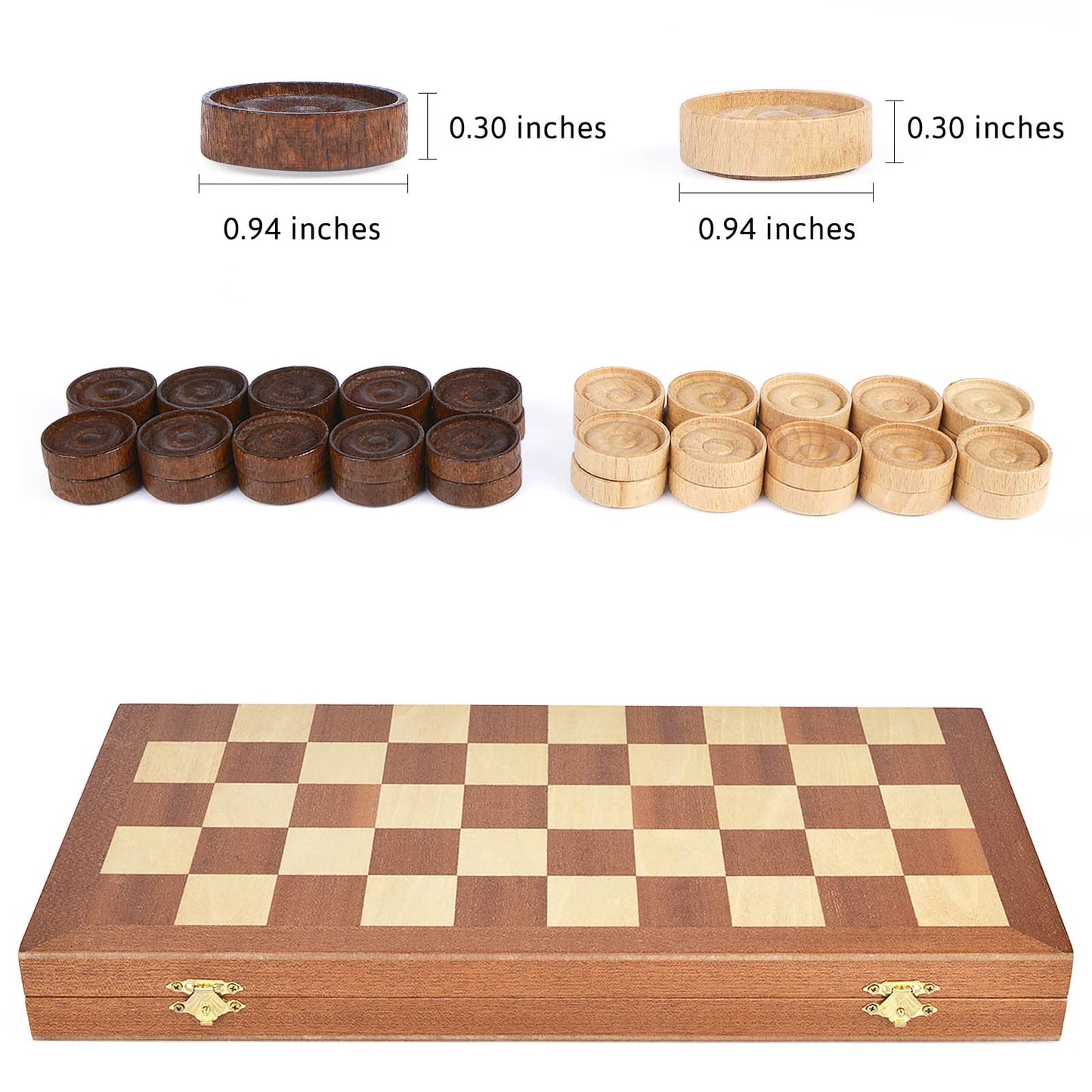 VAMSLOVE 15inch Checkers Folding Wooden Game Set, 100 Square Checkerboard International Checkers Draughts Board 10x10 for Kids with Pieces Storage