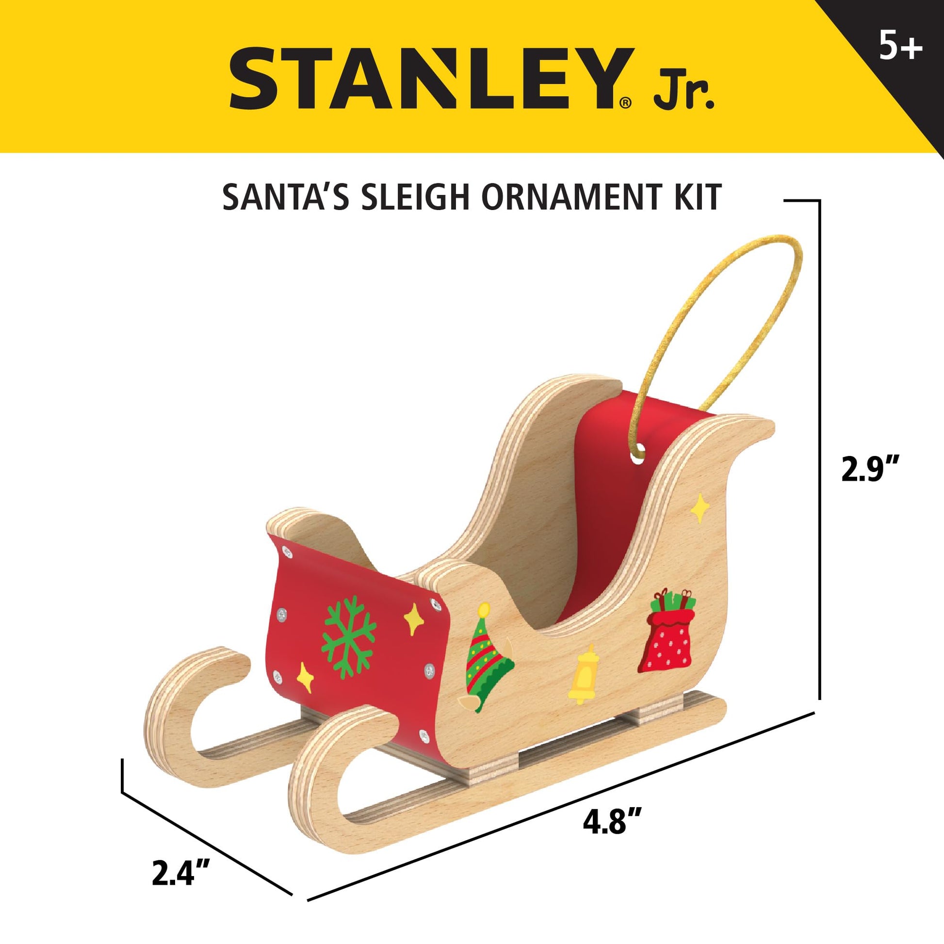Red Toolbox Stanley Jr. DIY Wood Mini Santa Sleigh and Reindeer Set - Craft Kit for Kids - Create Your Own Mini Santa Sleigh - Perfect Holiday