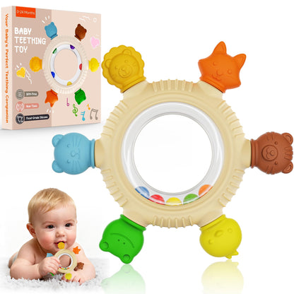 Baby Teething Toys for 3-6 6-12 Months, BPA Free Silicone Teething Rings Toys, Baby Teether Relief Chew Toy with Rattle, Sensory Toy for Infant