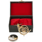 Dselvgvu Miniature French Horn with Stand and Case Brass Mini Musical Instrument French Horn Replica Collectible Figurines Dollhouse Accessories Model