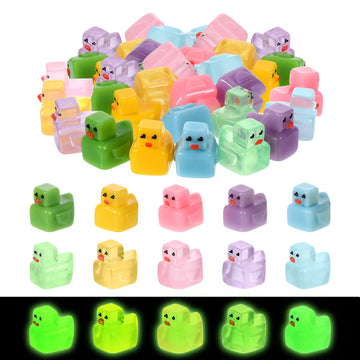 NYTGAH 100 PCS Mini Resin Ducks, Colorful Tiny Ducks in Bulk, Mini Resin Animals to Hide, Glow in the Dark Party Supplies, Miniature Figurines