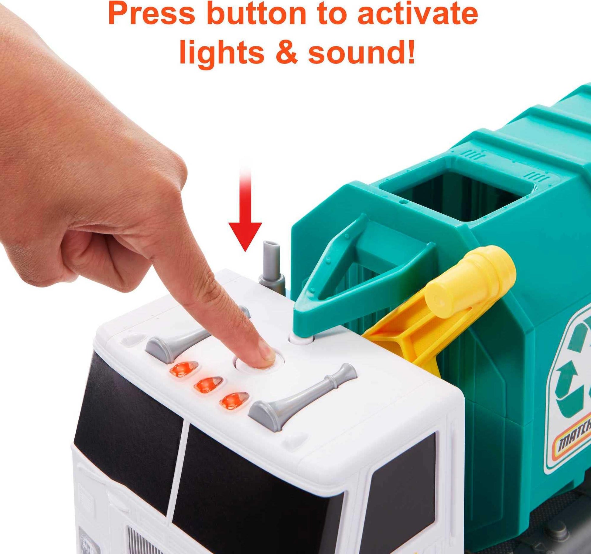 Matchbox 15-inch Recycling Truck, Lights & Sounds, Toy Cards for Kids Made from 80% ISCC-Certified Plastic