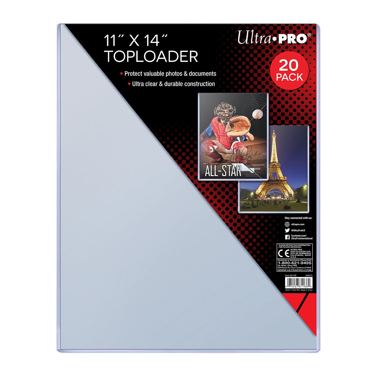 Ultra Pro 11x14 Toploader - Clear Rigid PVC Protectors - 20 Pack