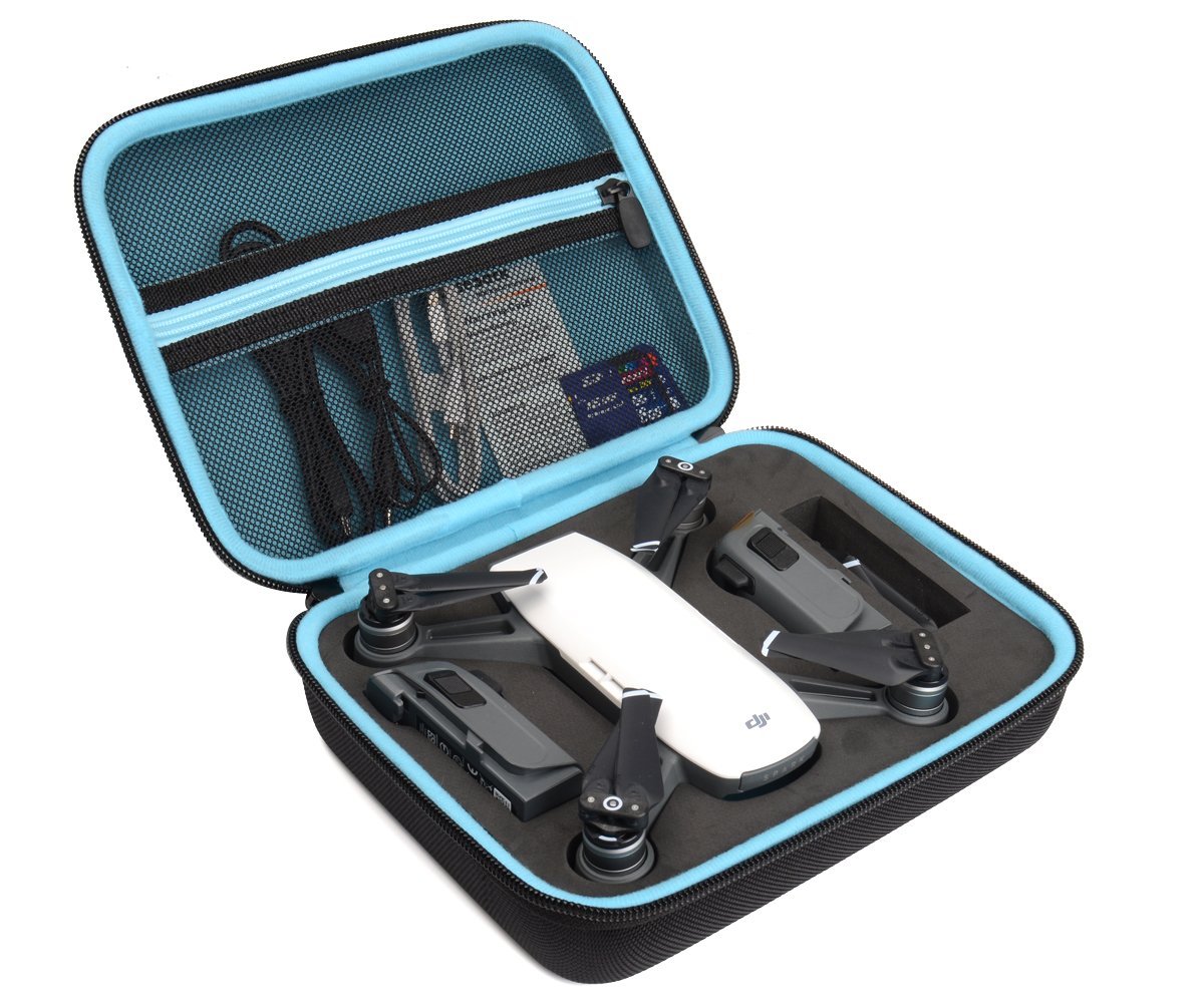 CaseSack Designed Protection Case for DJI Spark Mini Quadcopter Drone, Slots for extra batteries and propellers, Mesh Pocket for accessories (Black