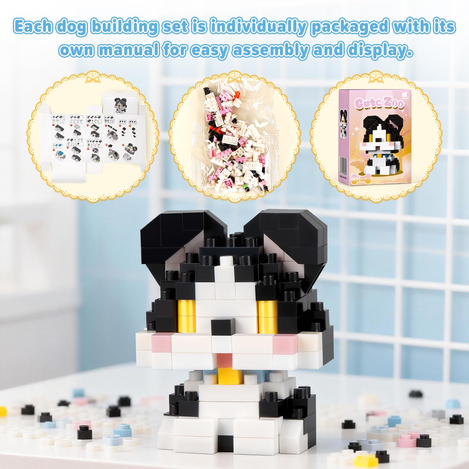 HIGH GODO Dog Building Set, Mini Dog Figures Party Favors Building Blocks Sets, 9 Pack Small Dog Toys, Goodie Bags Stuffers, Gifts for Adults Teens