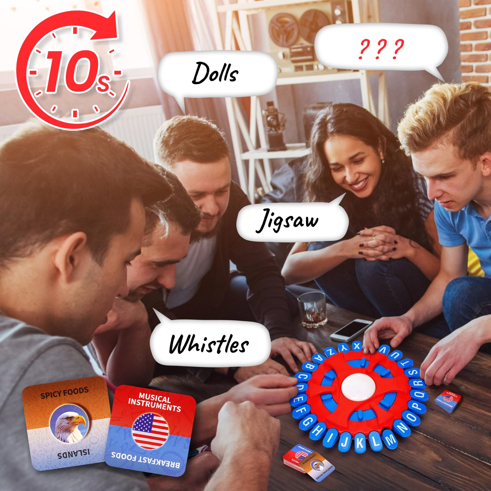 Aodomis Full 26 Letters Word Games,144 Categories Think Game, Quick Thinking Letter Pressing Word Game, Fast-Paced Board Game, A Great Board Game