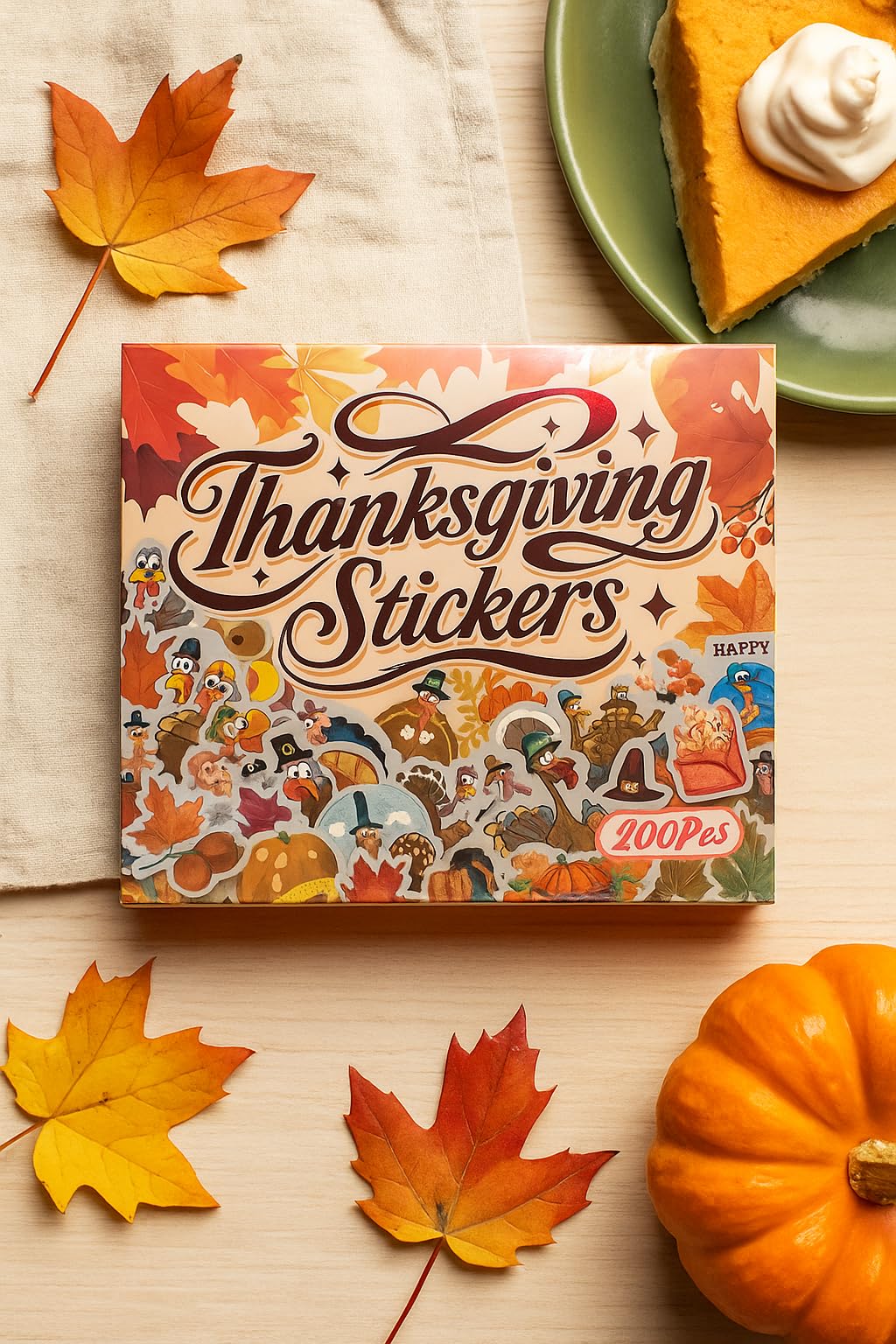 200 Pcs Thanksgiving Stickers Pack - Waterproof Vinyl Fall Stickers for Water Bottles, Laptops, Scrapbooks, Crafts & Party Favors - Cute Autumn