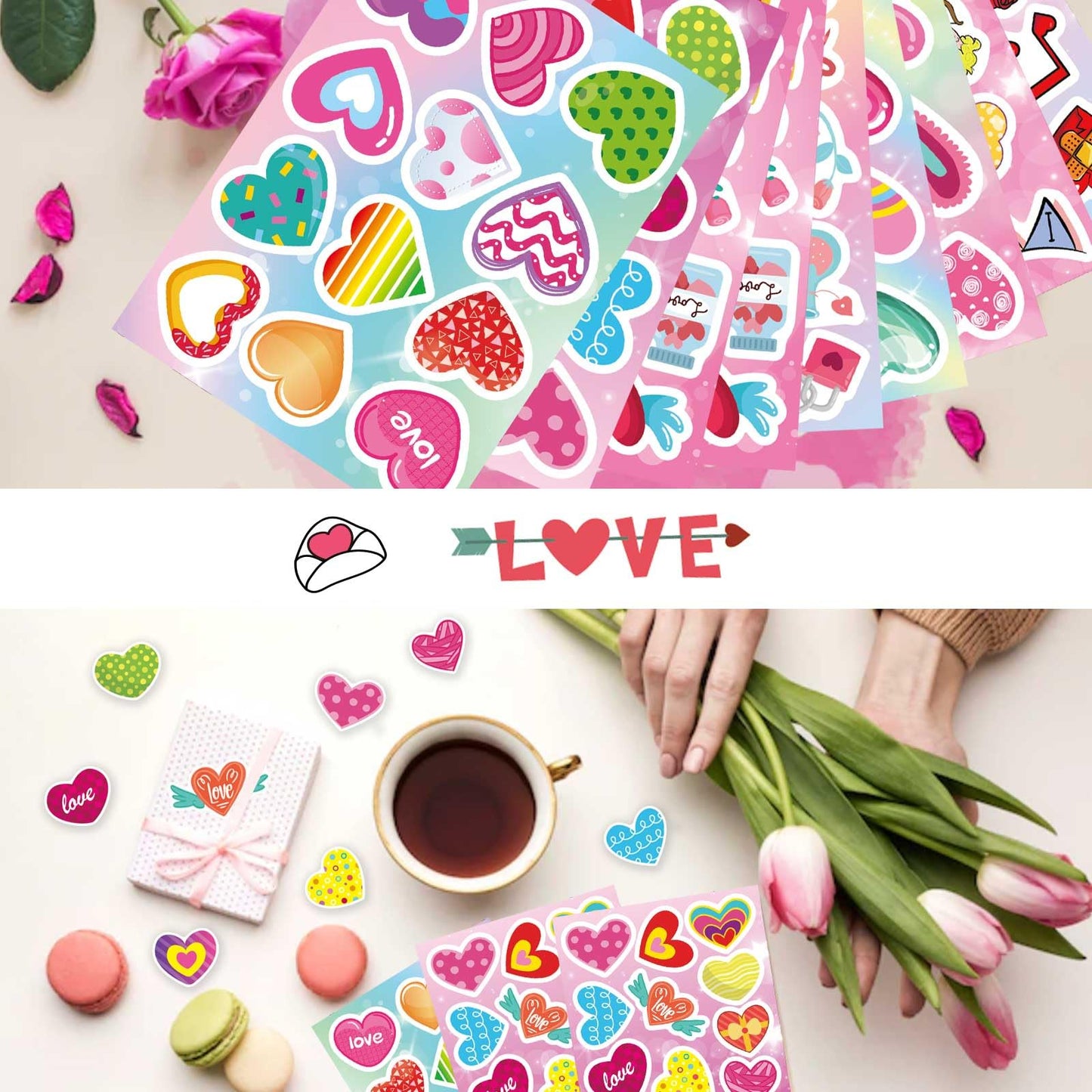 Aaon Heart Stickers(279pcs), Valentine's Day Stickers, Kids & Adults, Red Heart Shaped, Vinyl, Indoor Use