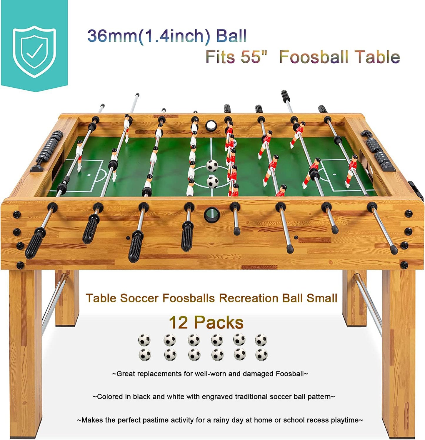 DDJSport Foosball Table Balls 1.42 Inch Mini Soccer Ball Black and White Foosebsllball Balls Small Replacements Accessories (12 Pack 36mm)