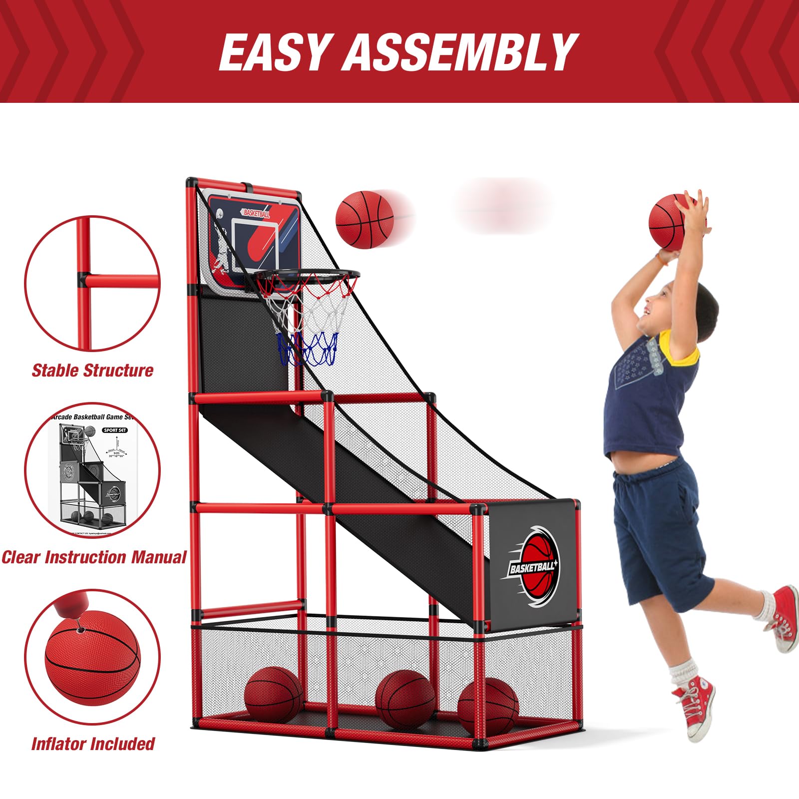HYES Basketball Arcade Game Indoor, Outdoor Kids Basketball Hoop
