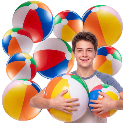10 Pcs Rainbow Beach Balls Bulk Variety Pack - (5) 5-inch, (5) 12-inch