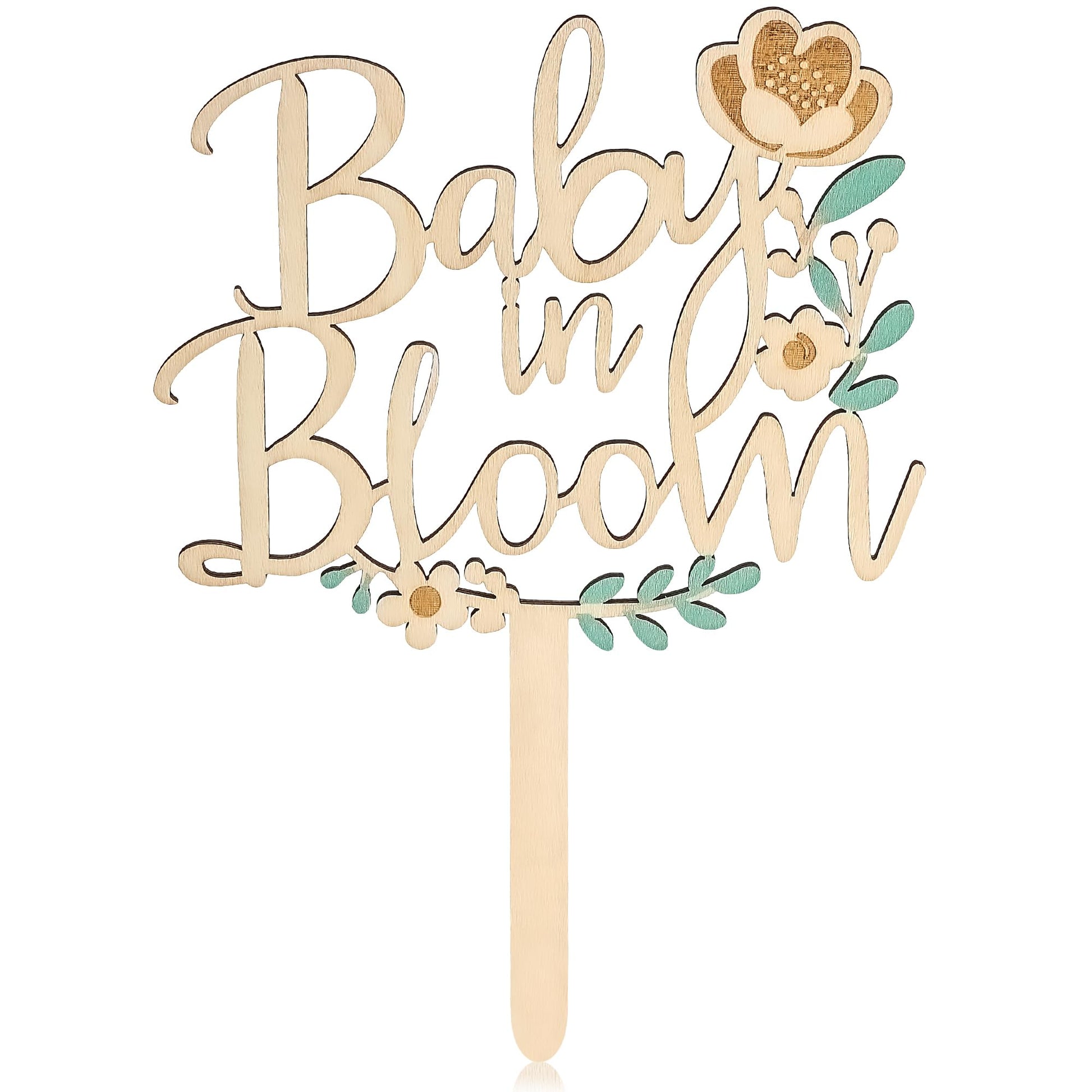 ZOUYEE Baby in Bloom Cake Topper for Baby Shower Decorations - Rustic Wooden Boho Floral Wreath Sign - Neutral Gender Reveal & Pregnancy Announcement