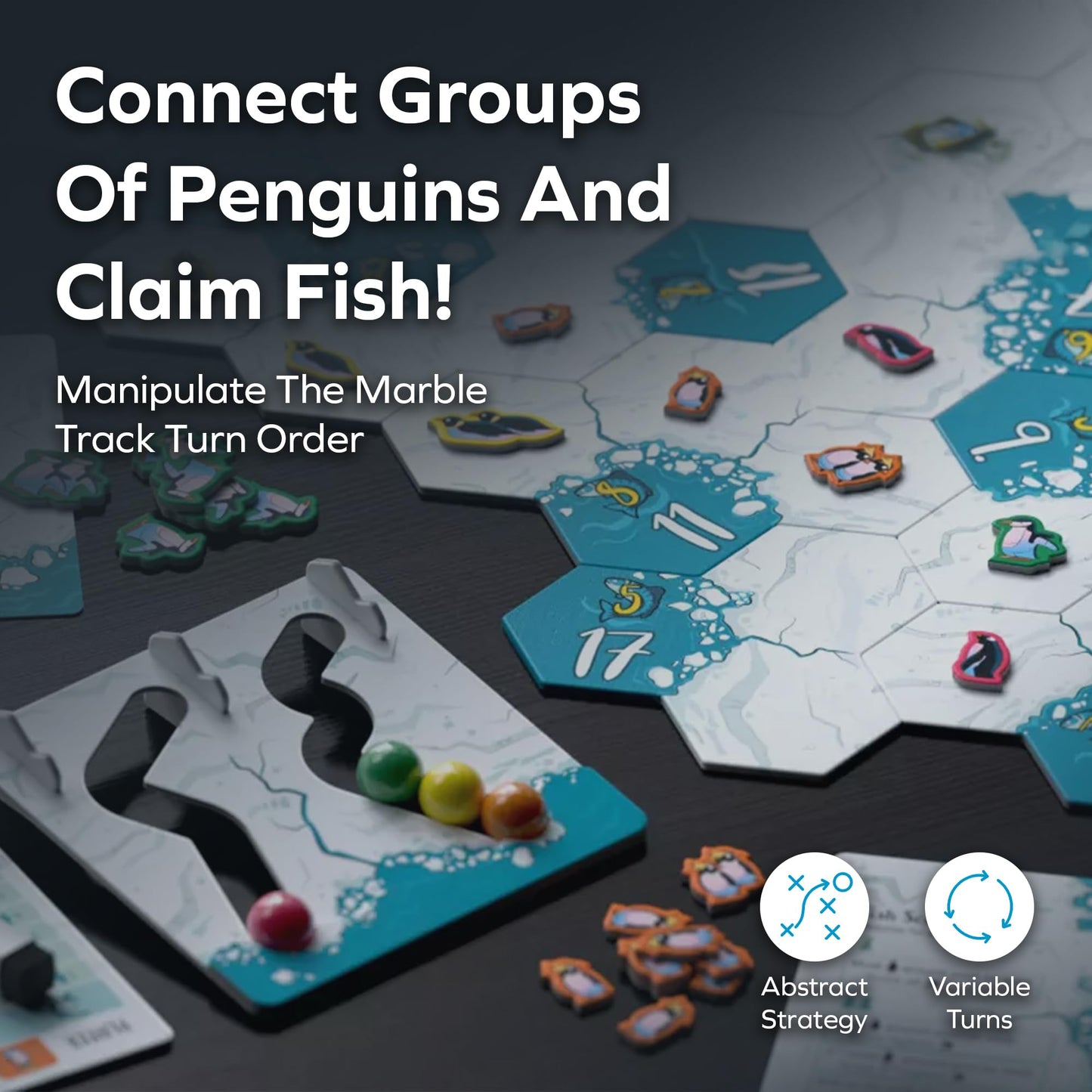 Allplay Waddle Board Game for Adults and Families - Connect Groups of Penguins to Claim The Most Fish - 1-Minute to Teach in A Small Box - 15 Min 2-5