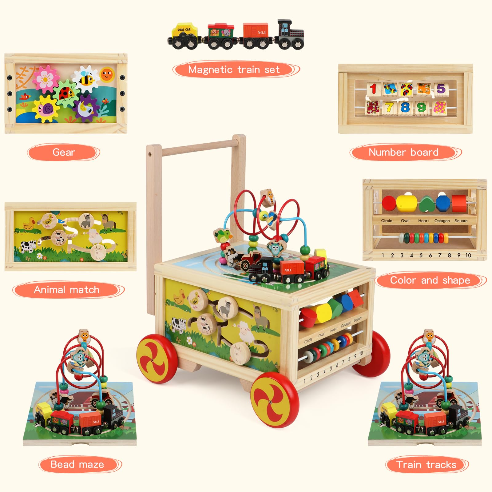 Wooden Activity Cube 7-in-1 Montessori Toys for 1+ Year Old Boys Girls Educational Learning Toys for Toddlers Age 1-2 One Year Old First Birthday Gift