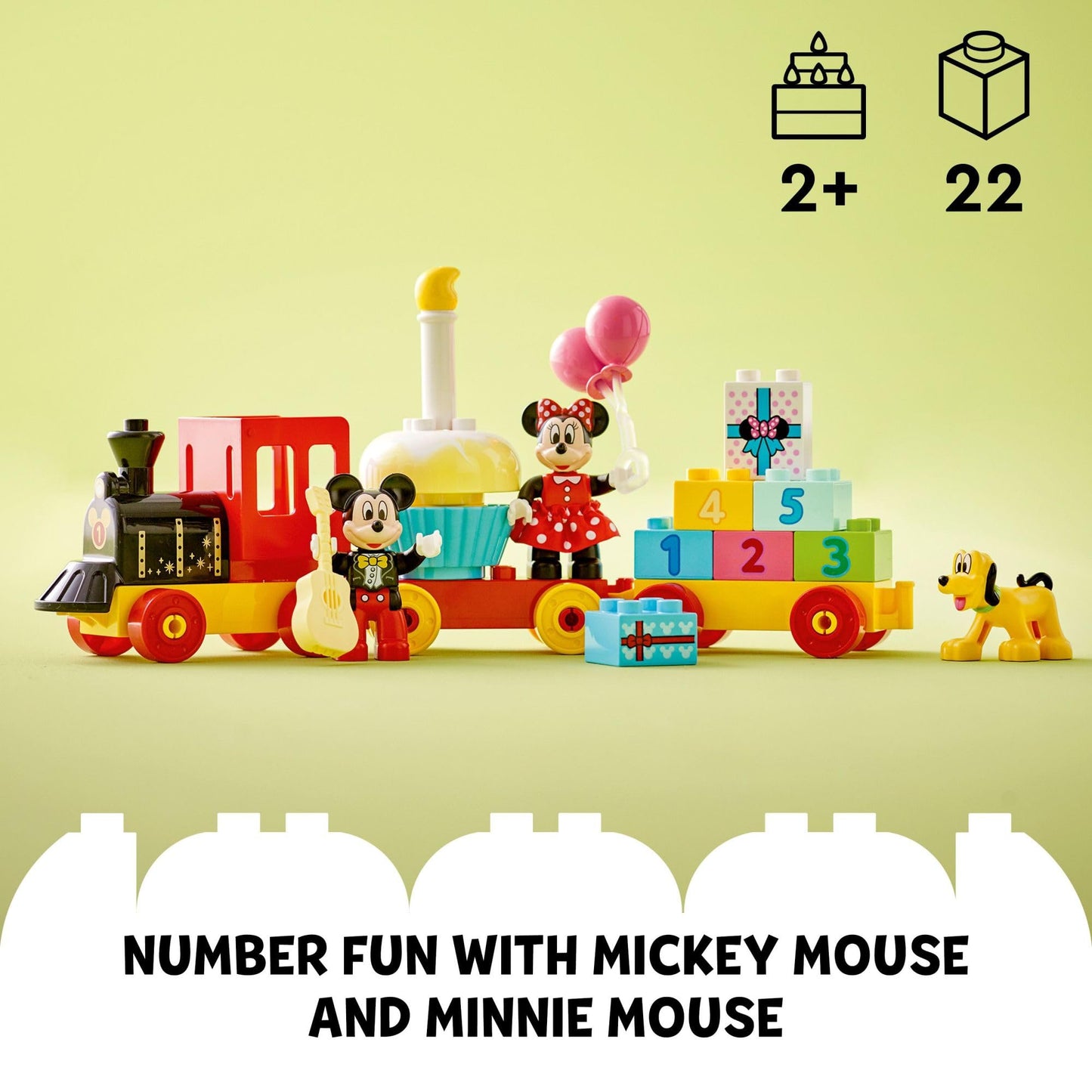 LEGO DUPLO Disney Mickey & Minnie Mouse Birthday Train Toy - Building Blocks for Toddlers, Ages 2+ - Pretend Play Learning Toy for Girls & Boys - Gift