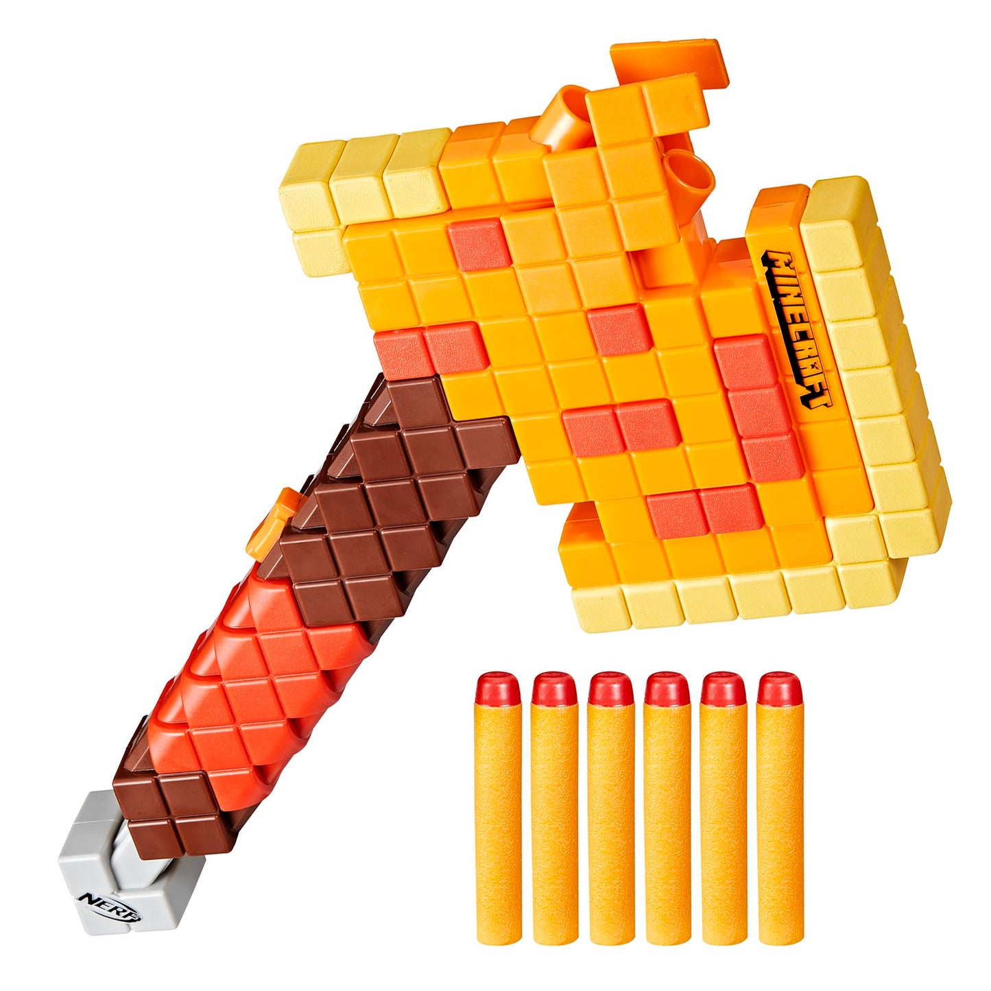 NERF Minecraft Firebrand, Dart Blasting Axe, 6 Elite Foam Darts, Design Inspired by Minecraft Axe in The Game, Pull Down Priming, Minecraft Toys