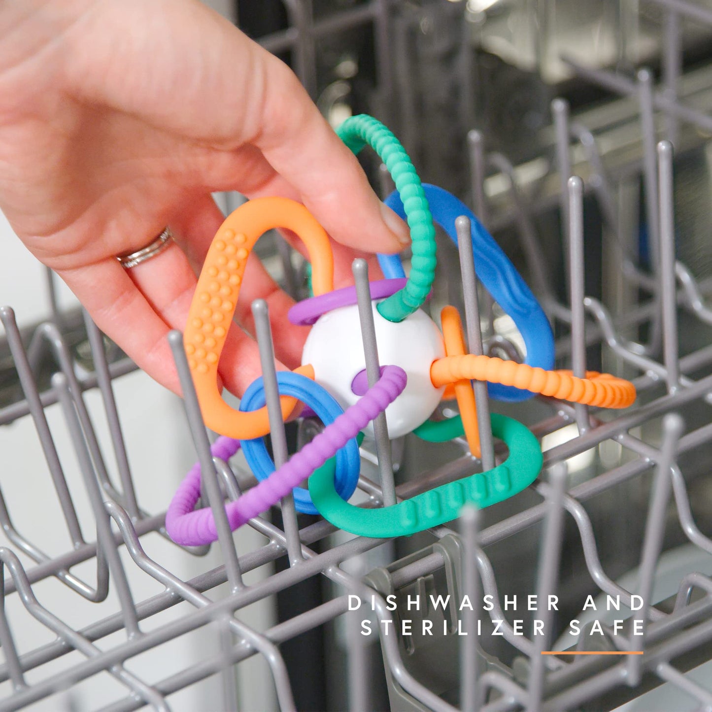 Quark Thiingy Baby Teething Toy - Sensory Toy with BPA-Free Silicone Rings & Baby Rattle - High Temperature Sterilization & Dishwasher Safe -