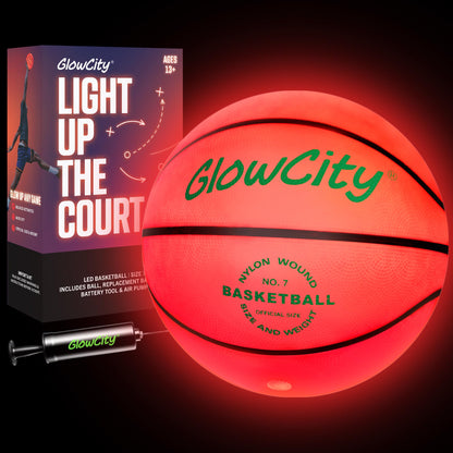 GlowCity Glow in The Dark Basketball - Size 7 Light Up Ball for Teen Boys Gifts, Adults - Red Glow for Outdoor Games - Sports Birthday Gift Ideas