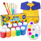 Kids Painting Set, Washable Paint for Kids 10 Colors, 7 Paintbrushes, Paint Palette, Painting Smock, Non Toxic Tempera Paints 2 oz Each,Paints