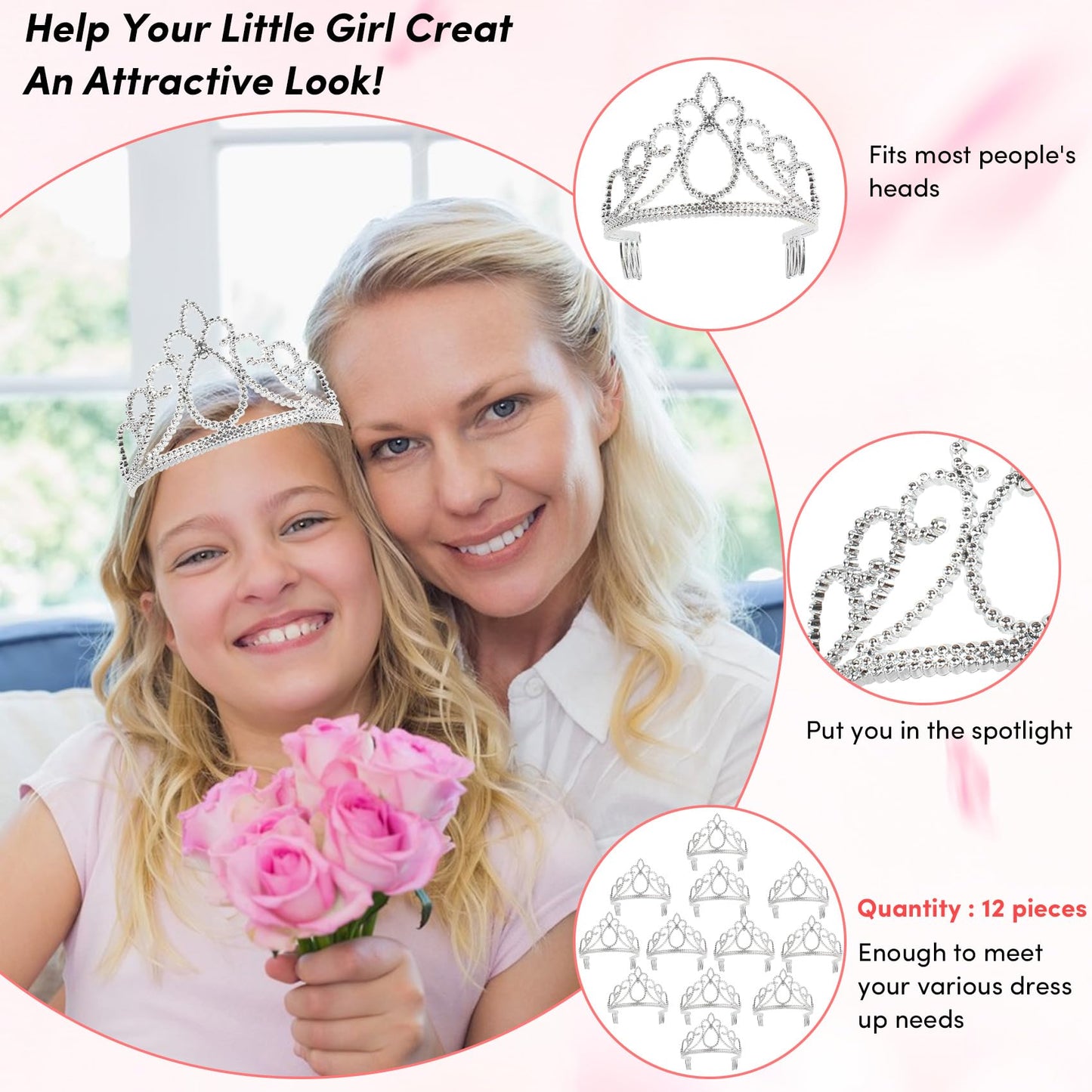 XiangGuanQianYing 12 Pieces Dress up Crowns Princess Crowns and Tiaras Dress up Costume Party Favor Accessories Silver Tiaras for Little Girls
