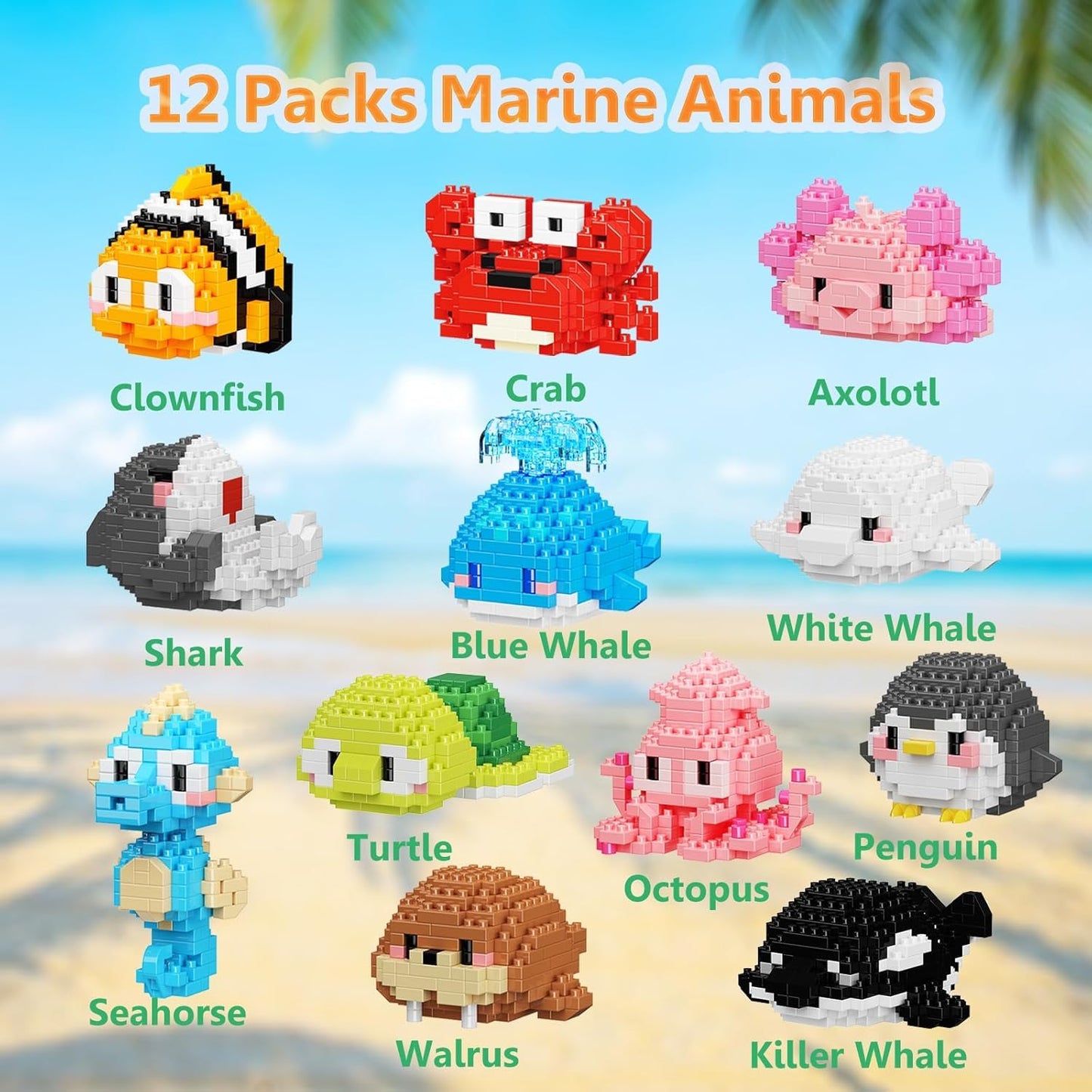 TENYEAH Party Favors, 12 Packs Mini Marine Animals Micro Building Blocks Set, Classroom Prizes, Small Toy Prizes, Goodie Bags, Birthday Festival
