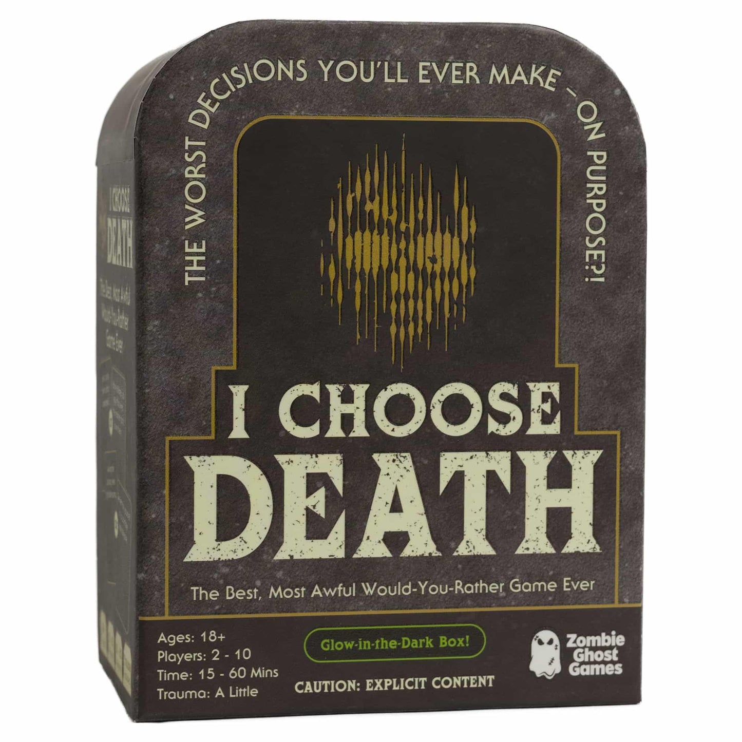 I Choose Death Would-You-Rather Card Game for Adults - Glow-in-the-Dark Tombstone Box - What Would You Rather Do Party Game with 300 Scenario Cards