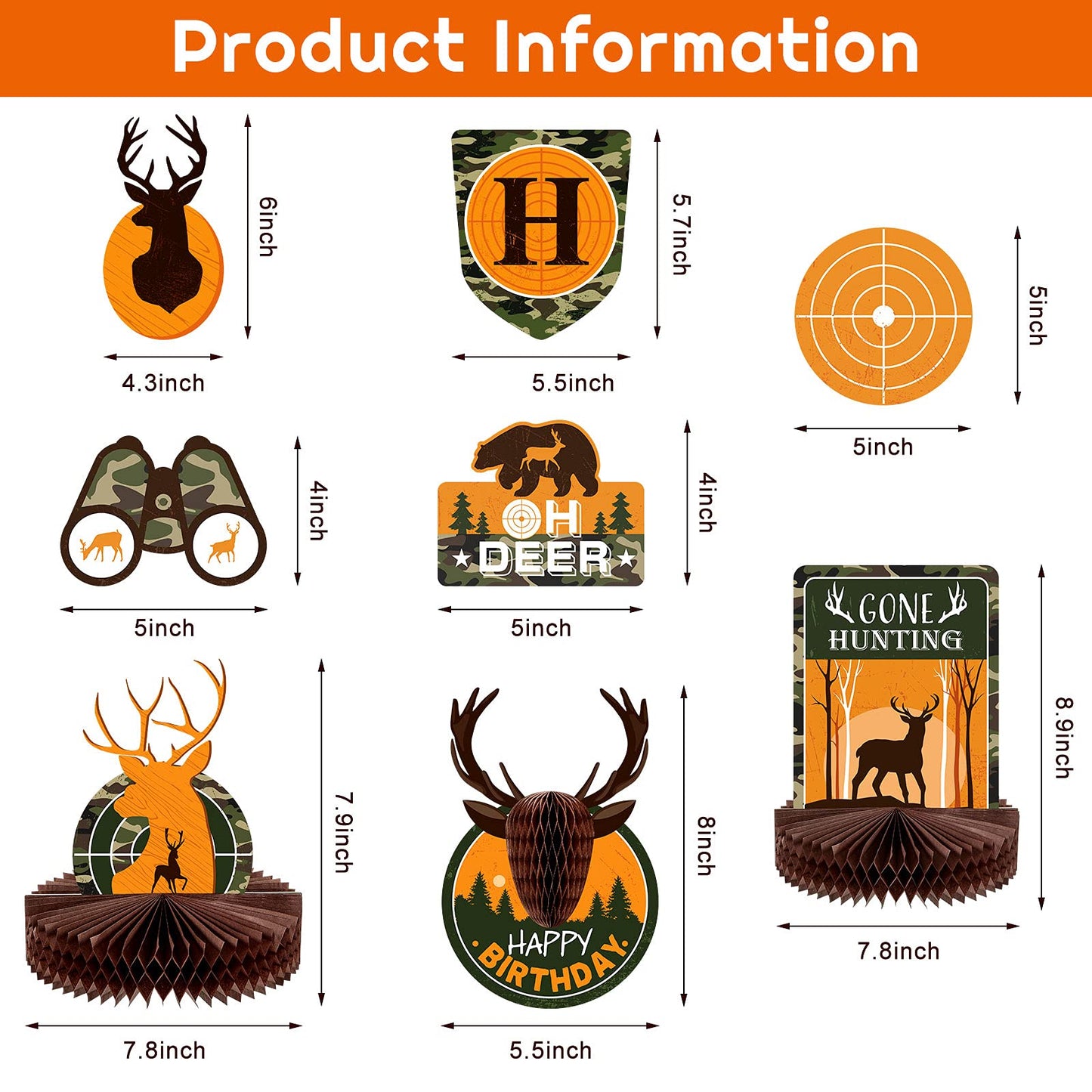 16 Pcs Hunting Birthday Party Decorations Camo Deer Hunting Birthday Decorations Include Banner Deer Table Centerpiece Honeycomb for Party Supplies