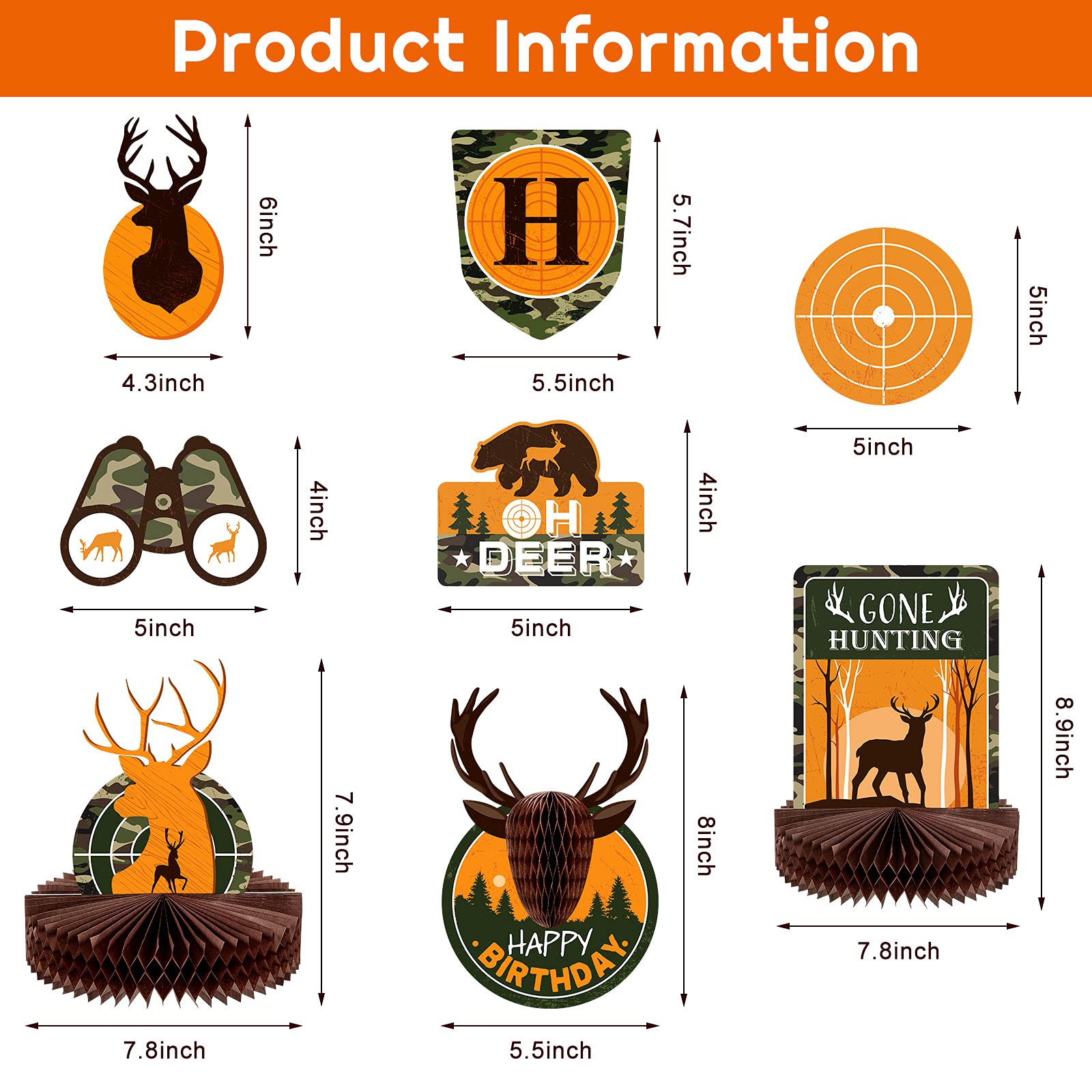 16 Pcs Hunting Birthday Party Decorations Camo Deer Hunting Birthday Decorations Include Banner Deer Table Centerpiece Honeycomb for Party Supplies