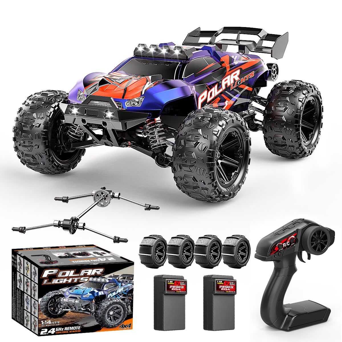 Cirmine RC Cars 1:14 All Terrain Off-Road RC Truck, 4WD Fast Remote Control Car 40+ KPH, 4X4 Waterproof RC Vehicle with 2 Rechargeable 1300 mAh