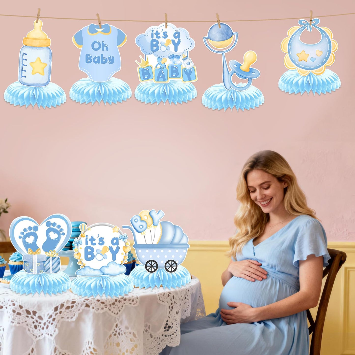 Baby Shower Centerpieces for Tables Boy: 12Pcs It's A Boy Baby Shower Honeycomb Centerpieces Baby Boy Baby Shower Decorations It's A Boy Baby Shower