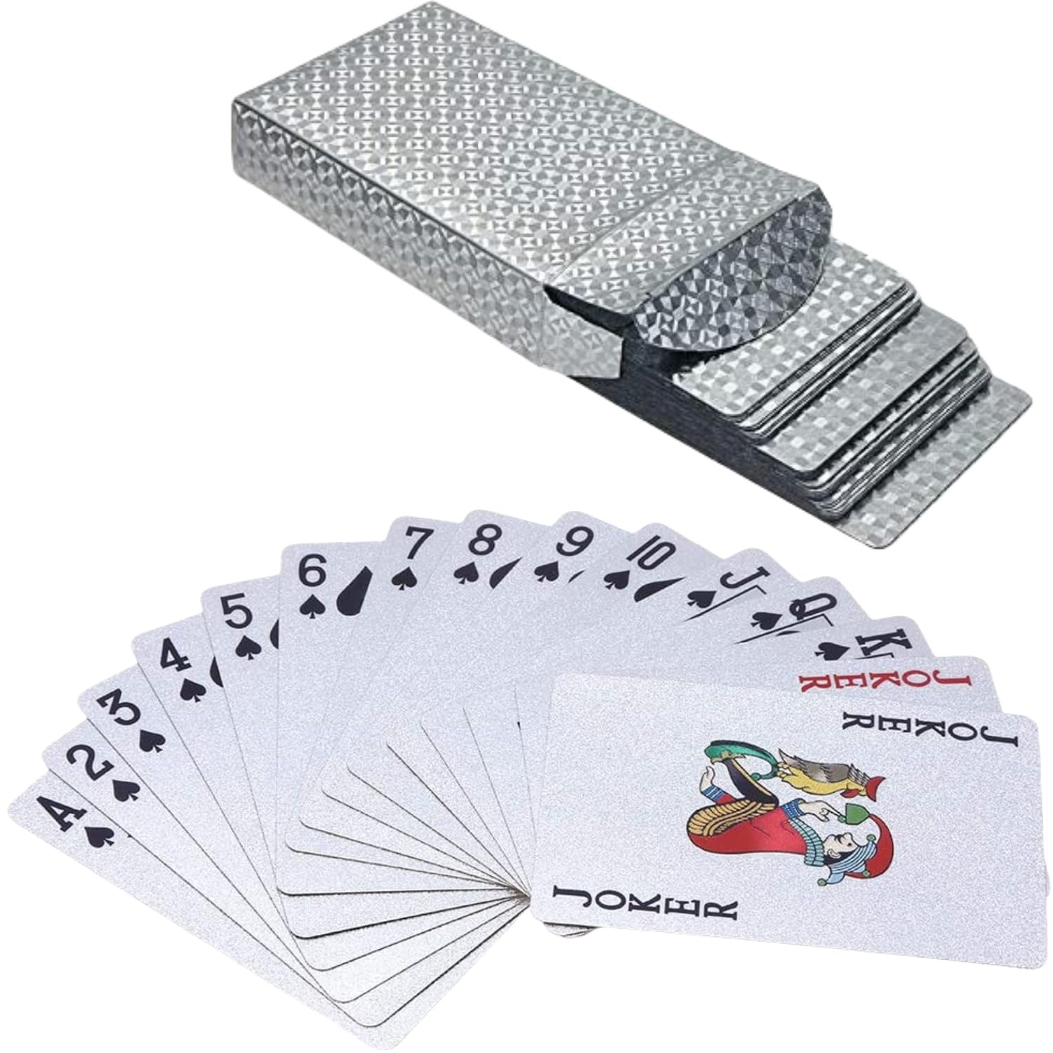jcoral 2 Pack Diamond Playing Cards Gold Silver Poker Cards Waterproof Plastic Gold and Silver Foil Playing Cards Highly Flexible,2 Decks of Cards