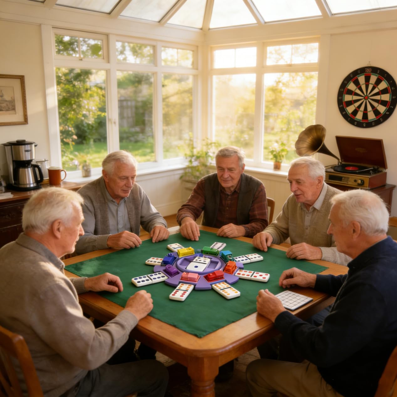 Mexican Train Dominoes Hub with 8 Train Markers for Mexican Train Game