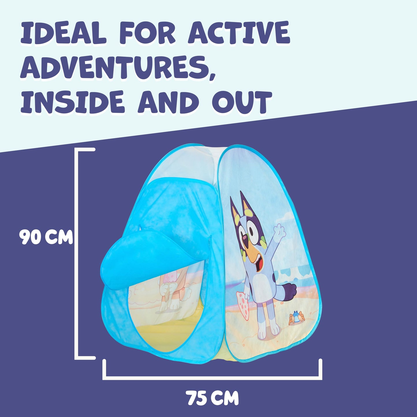 Bluey Pop N Fun Play Tent, 4-Sided Foldable Playhouse with Door, Indoor/Outdoor Play, No Assembly, Toddler Pop Up Tent for Ages 2+