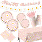 142PCS Daisy Birthday Party Tableware Set,Pink Groovy Daisy Flower Supplies Include Daisy Plates and Napkins Cup Tablecloth Banner for Retro Theme