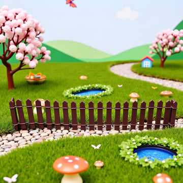 1Pc 35 Inches Brown Mini Fairy Garden Fence, Micro Landscape Miniature Ornaments for Dollhouse, Crafts, Diorama Project, Plant Pot DIY