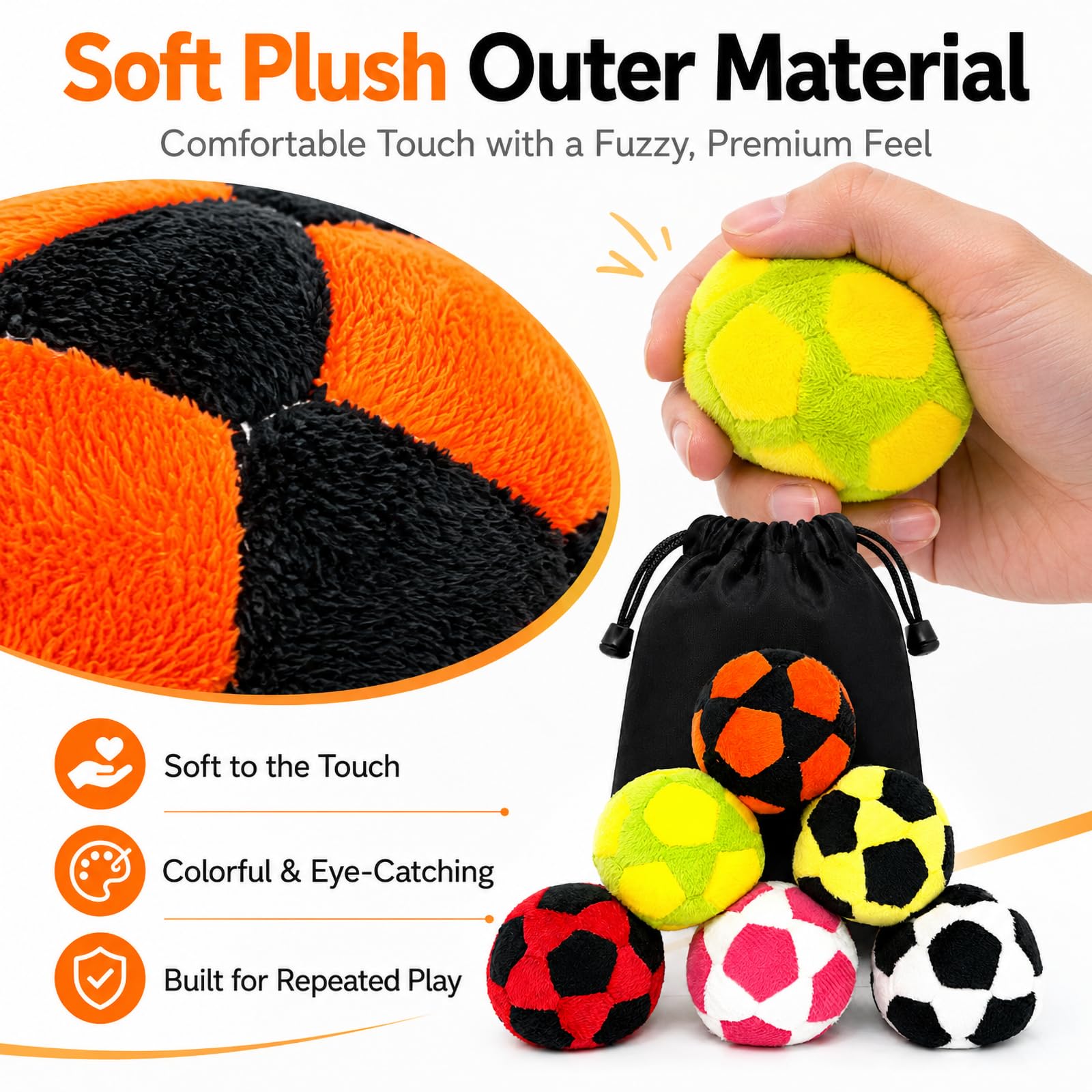 Klysuron 6 Pack Soft Plush Footbags, 32 Panel Hacky Sack, 6cm/2.36in