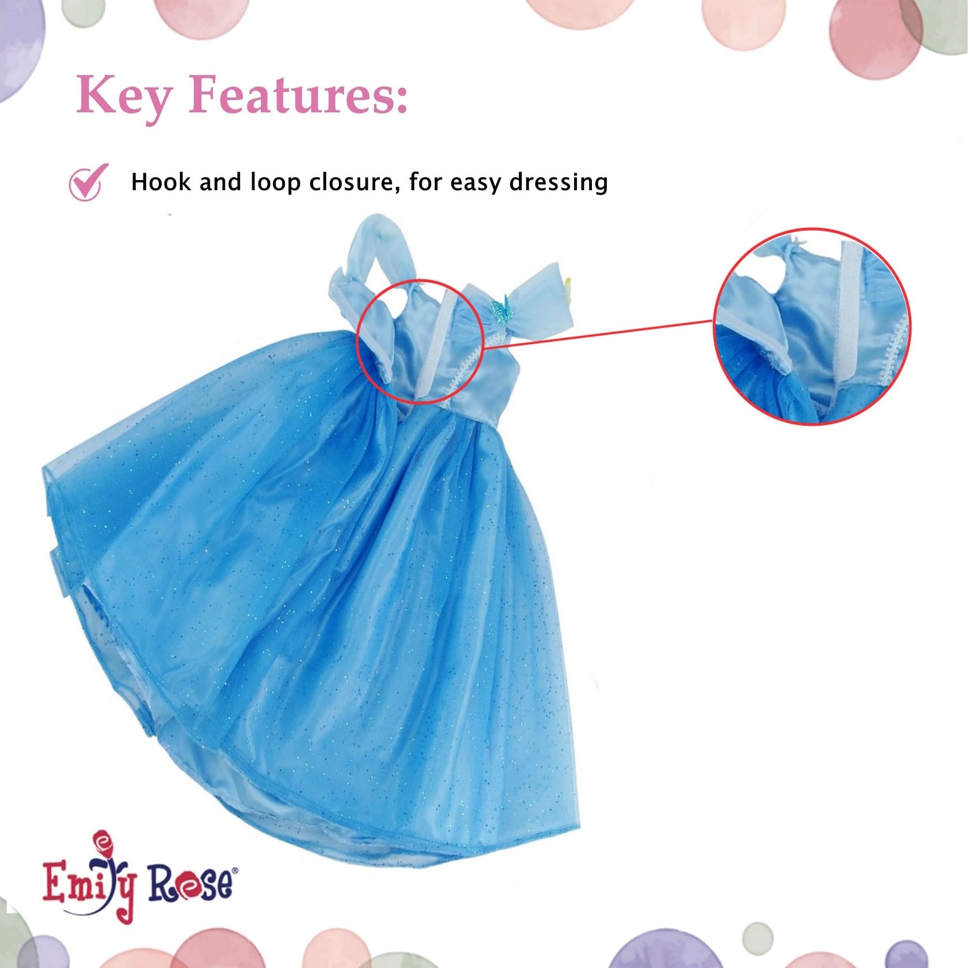 Emily Rose 18 Inch Doll Clothes - 2PC Blue Princess Ball Gown with Glittery Shoes | 18" Doll Costume | Compatible with American Girl and My Life As