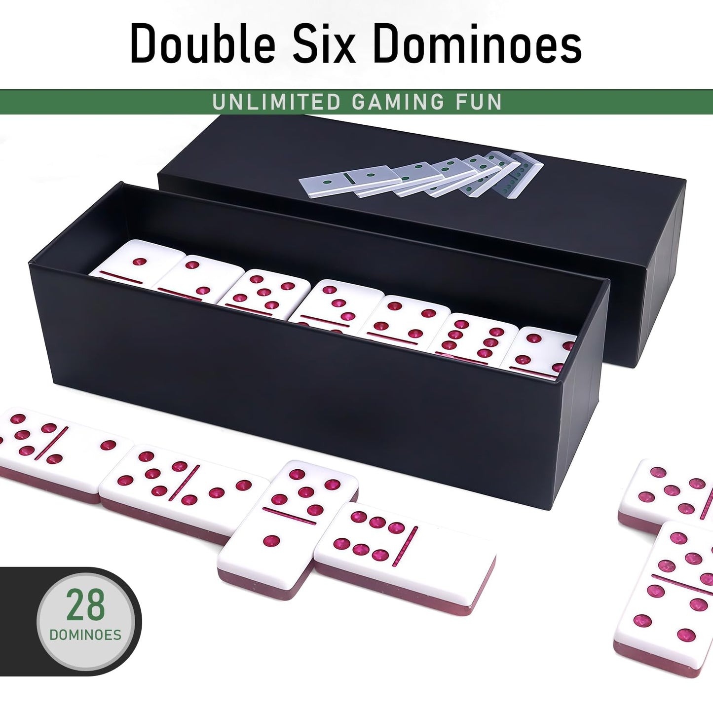 IDTQ Dominoes Set for Adults, Double 6 Dominos Game Set with 28 Domino Tiles Double with Upscale Gift Boxes -7 Polyhedral Dice -Classic Board Games