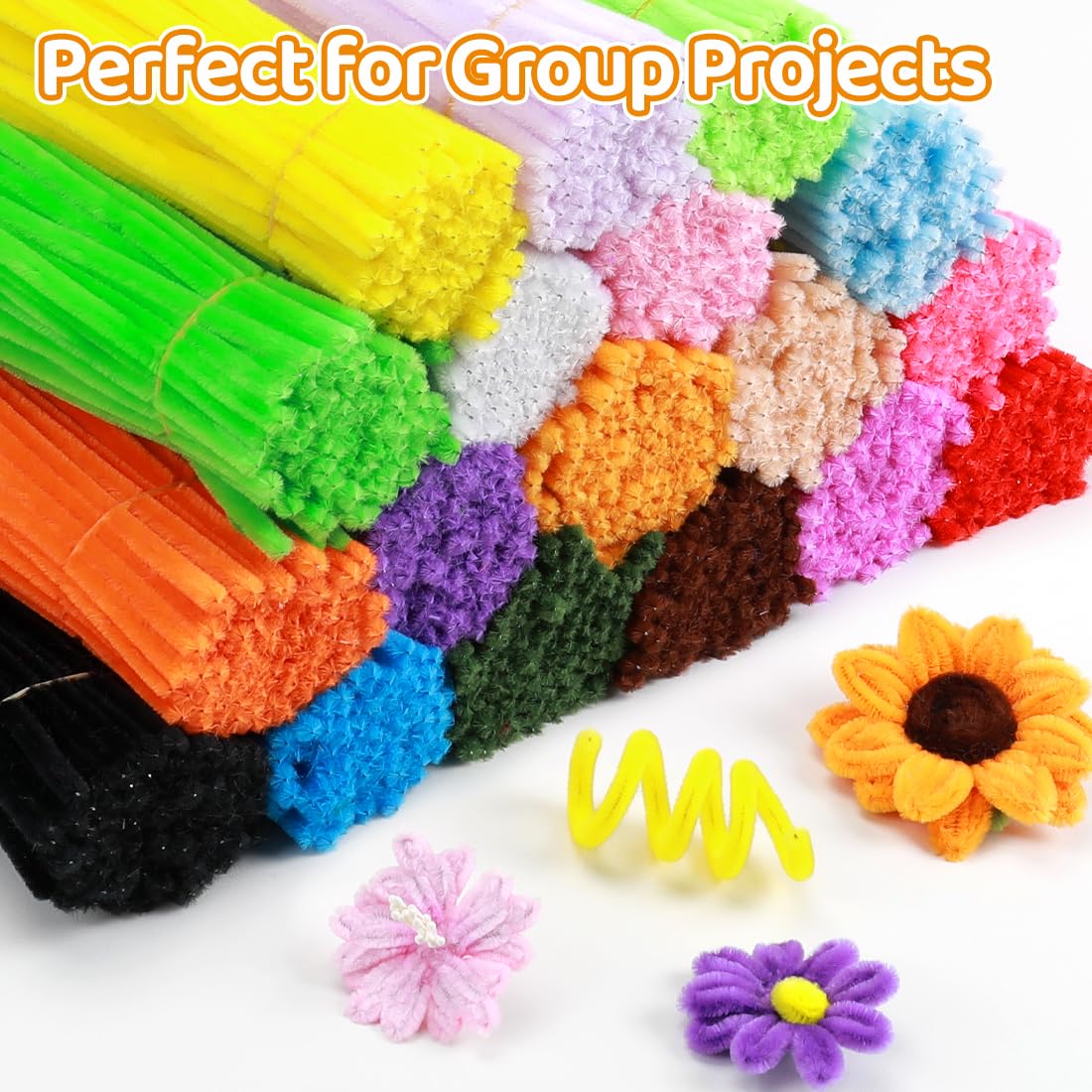AIZANYU 1200pcs Pipe Cleaners Bulk. 24-Color Chenille Stems for Craft. Art Supplies for Flowers. Flower Making Manual Included