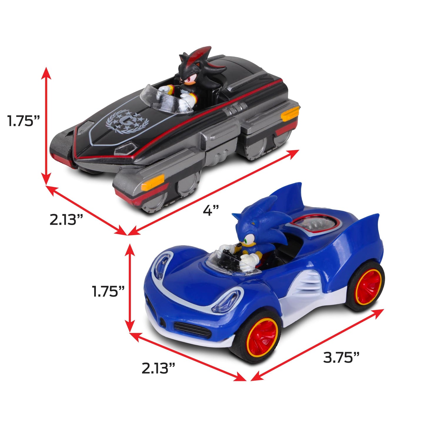 NKOK Sonic Transformed All-Stars Racing Pull Back Action: Shadow and Sonic Hedgehog, Two Vehicles, Video Game Legends, No Batteries Required, Pull