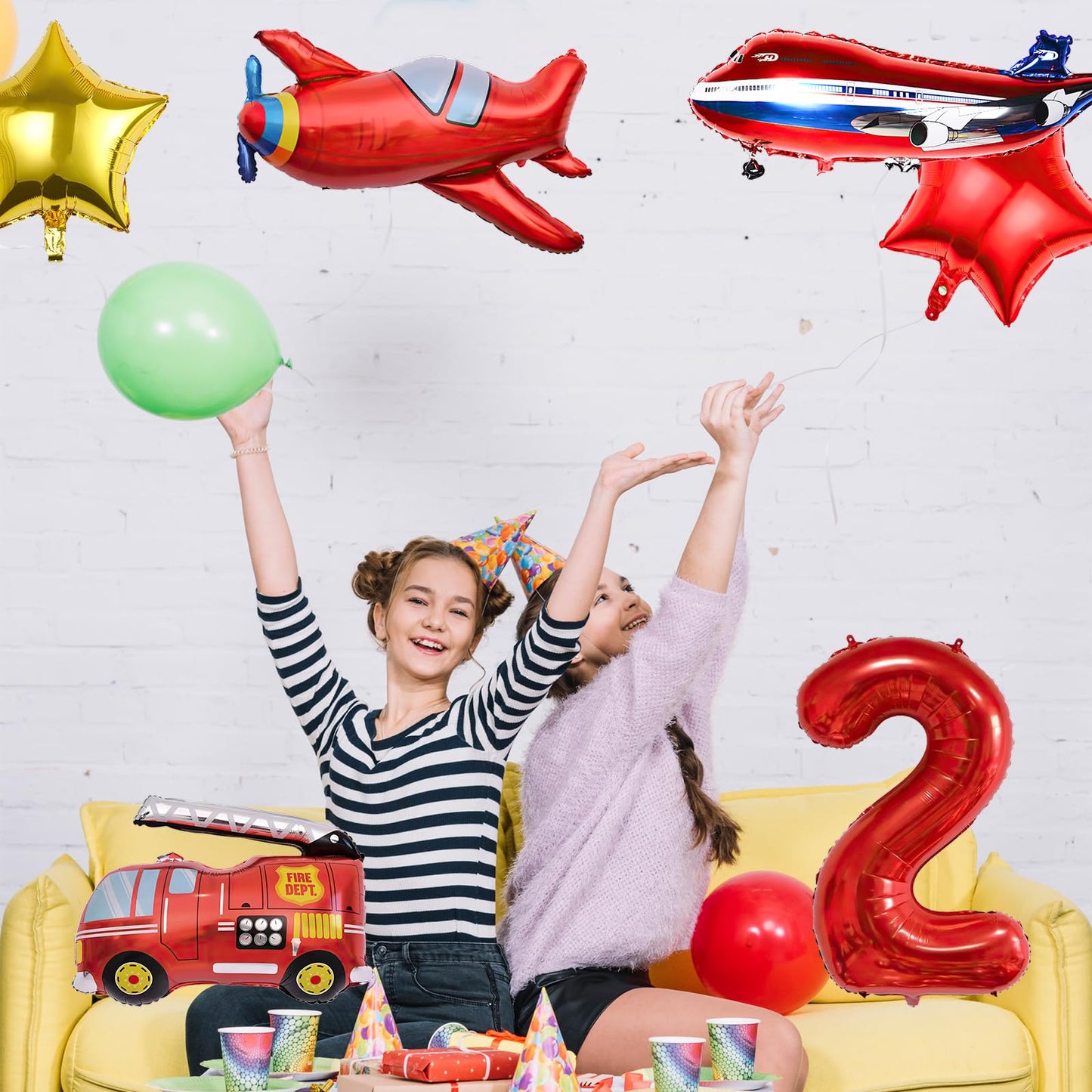 12pcs Transportation Truck Plane School Bus Fire Truck Police Car Ship Ambulance Submarine Birthday Number Foil Balloon for Transportation 2nd