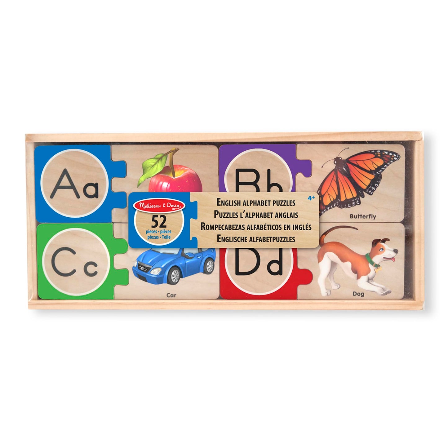 Melissa & Doug Self-Correcting Alphabet Letter Puzzles (Developmental Toys, Wooden Storage Box, Detailed Pictures, 52 Pieces, 7.62 cm H × 34.925 cm W