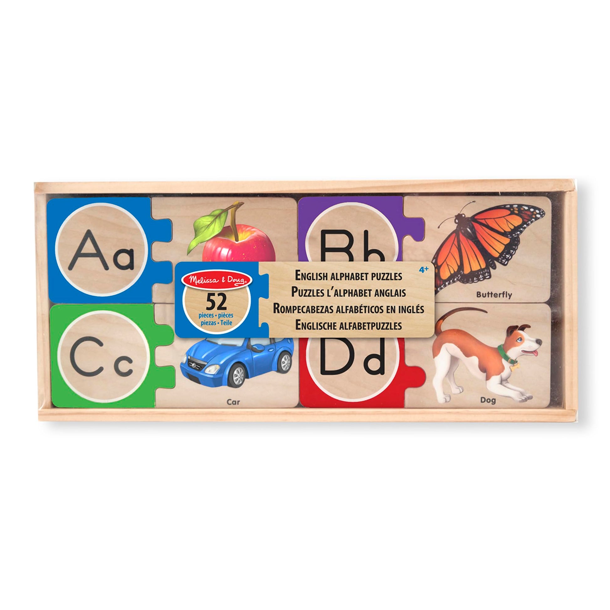 Melissa & Doug Self-Correcting Alphabet Letter Puzzles (Developmental Toys, Wooden Storage Box, Detailed Pictures, 52 Pieces, 7.62 cm H × 34.925 cm W
