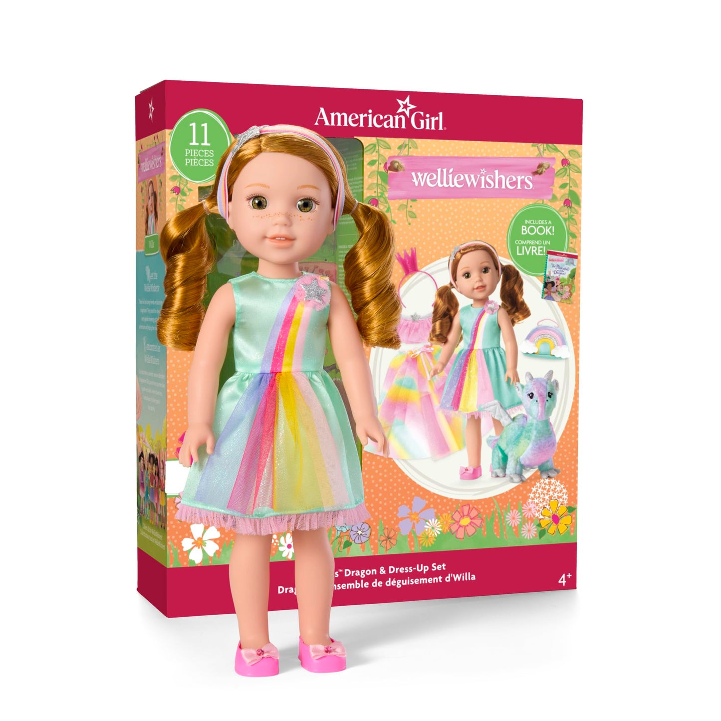 American Girl WellieWishers 14.5-inch Willa Doll Playset with Crisella the Dragon, Doll Dress and Accessories, and Storybook, for Ages 4+ (Amazon