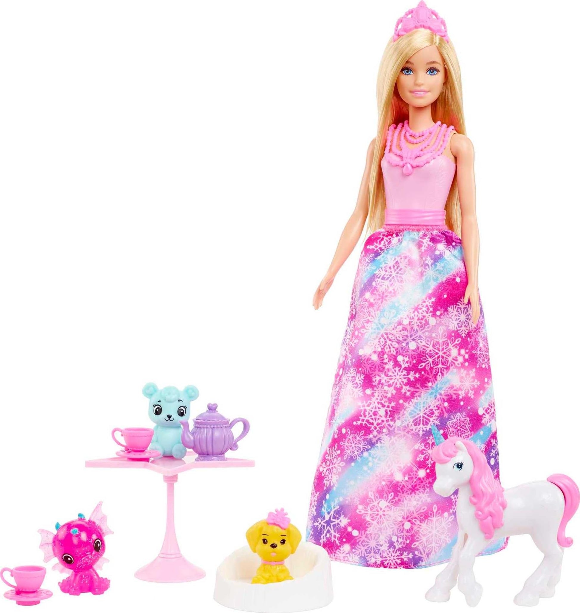 Barbie Dreamtopia Advent Calendar, Fantasy-Themed with 24 Surprises, Daily Toys Include Barbie Fashion Doll, Pets, Clothes & Accessories Like Mermaid