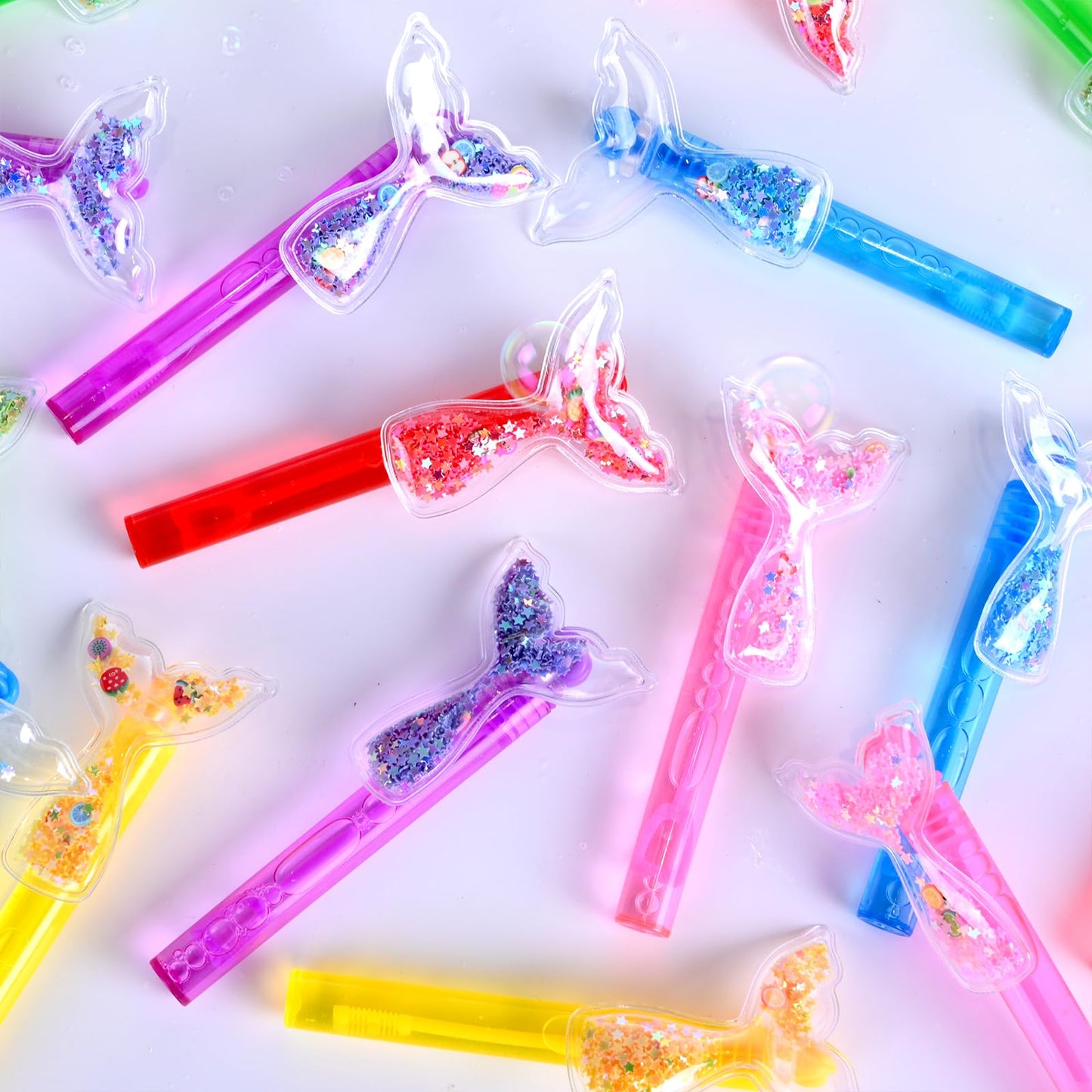 24PCS Glitter Mermaid Tail Bubble Wands for Kids Mermaid Party Favors Decorations Supplies, Mermaid Party Pinata Stuffer, Goodie Bags Filler, School