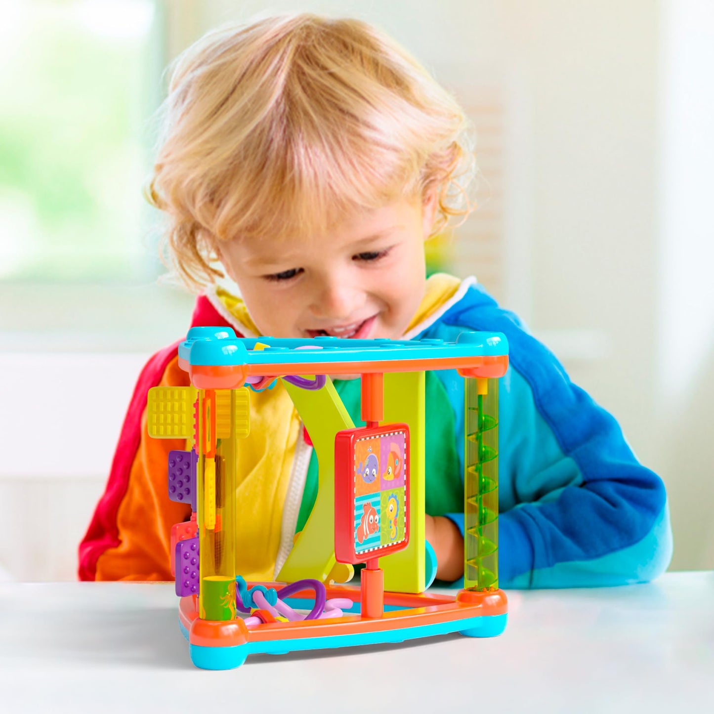 Lollipop Interactive Toddler Activity Triangle - Montessori Toys for Toddlers - Activity Cube for Play and Learning Educational Busy Cube with Shapes