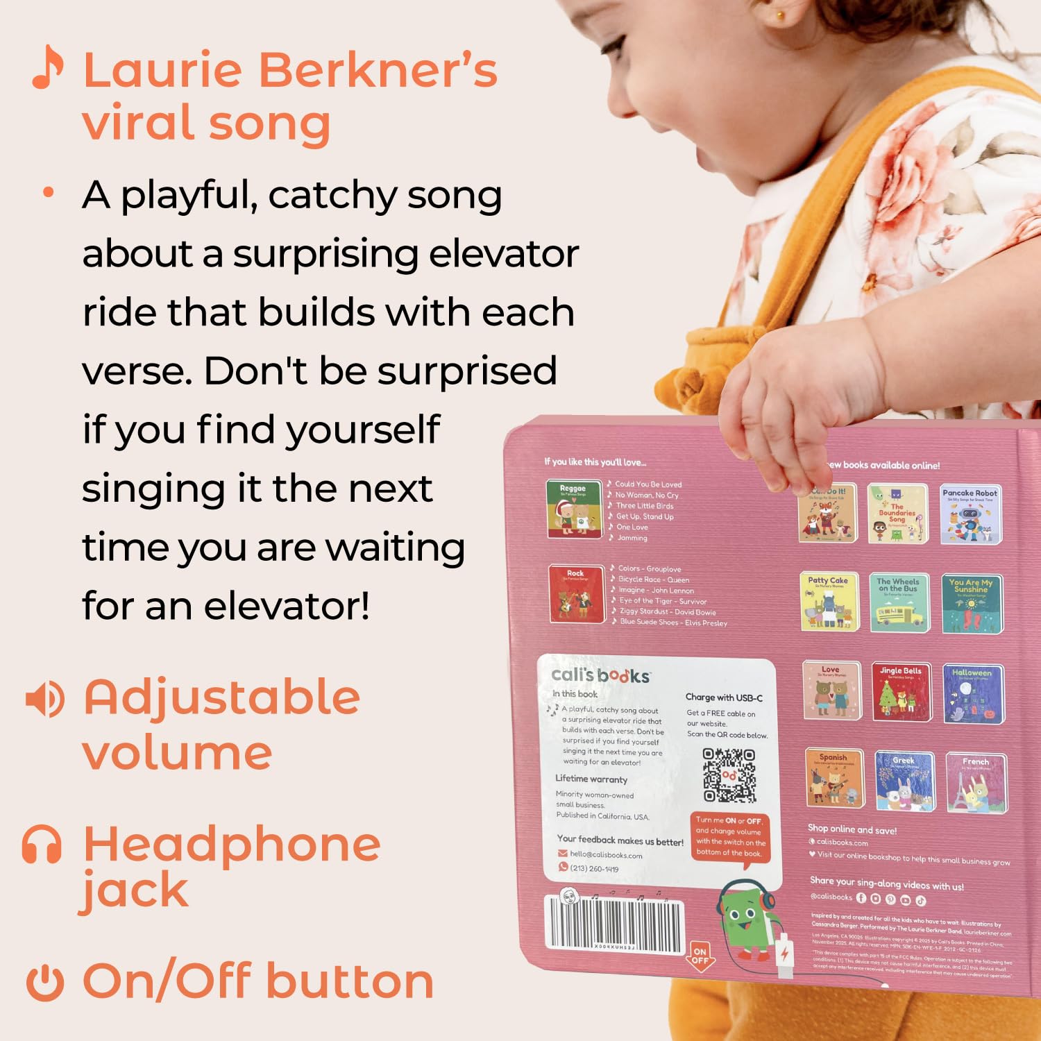 Cali's Books Waiting for The Elevator by Laurie Berkner - Music Book for Toddlers 1-3 Years Old - Musical Book, Headphone Jack, Interactive Baby Sound